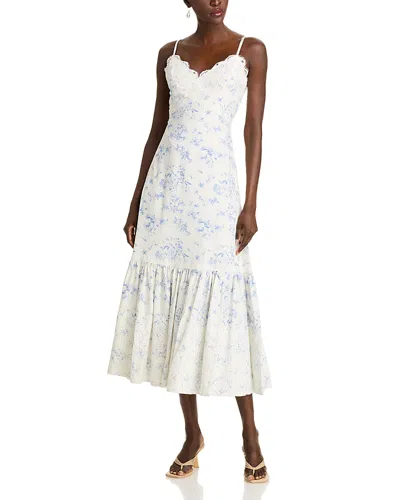 Aqua Lace Trim Midi Dress - Exclusive In Blue/white