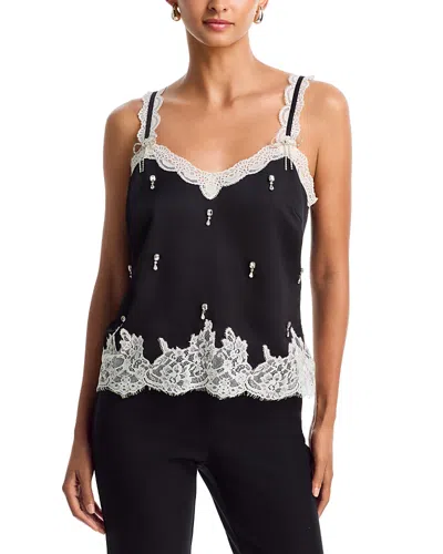 Aqua Lace Trim Rhinestone Embellished Camisole - Exclusive In Black