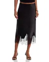 Aqua Lace Trim Satin Midi Slip - Exclusive In Black