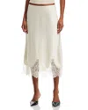 Aqua Lace Trim Satin Midi Slip - Exclusive In White