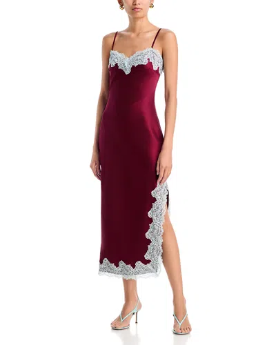Aqua Lace Trim Satin Slip Dress - Exclusive In Burgundy