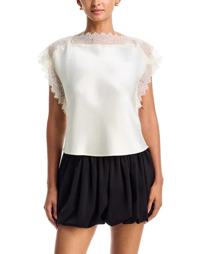Aqua Lace Trim Satin Top - Exclusive In White