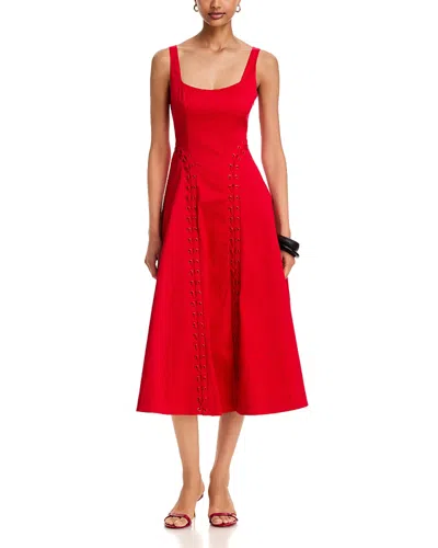 Aqua Lace Up Midi Dress - Exclusive In Red