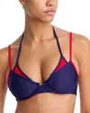 Aqua Layered Look Bikini Top - Exclusive In Navy/red