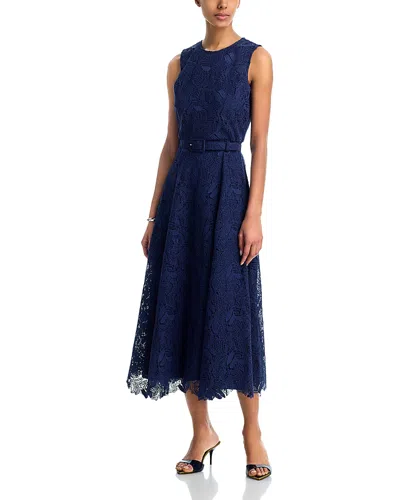 Aqua Leaf Lace Sleeveless Midi Dress - Exclusive In Blue
