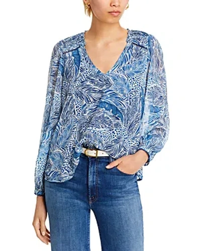 Aqua Leaf Print Blouse - 100% Exclusive In Blue