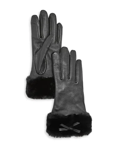 Aqua Leather & Faux Fur Cuff Gloves - Exclusive In Black