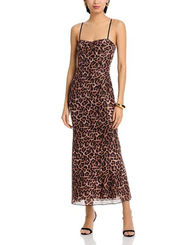 Aqua Leopard Mesh Maxi Dress - Exclusive In Brown