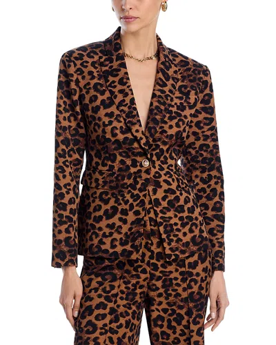 Aqua Leopard Print Blazer In Brown/black