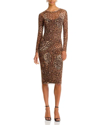 Aqua Leopard Print Mesh Midi Dress - Exclusive In Brown