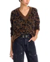 Aqua Leopard Print V Neck Sweater - Exclusive In Brown