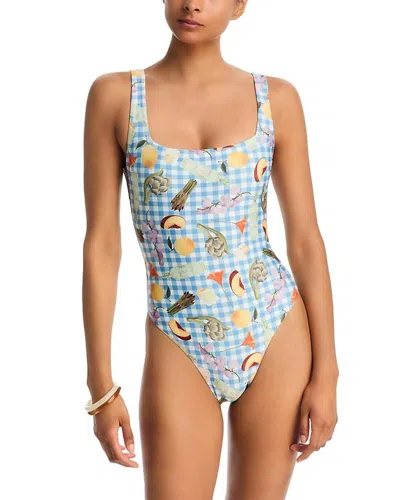 Aqua Lisa Says Gah Printed One Piece Swimsuit In Blue Multi