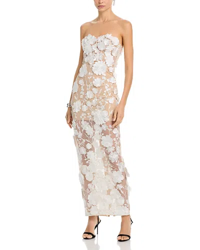 Aqua Long 3d Floral Gown - Exclusive In White