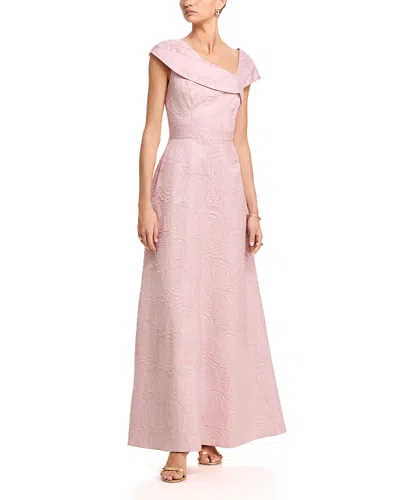 Aqua Long Asymmetrical Neck Floral Ball Gown - Exclusive In Pink