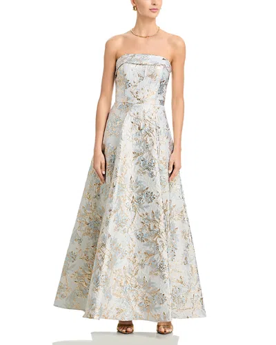 Aqua Long Brocade Strapless Bungalow Dress - Exclusive In Brown