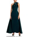 Aqua Long Mikado One Shoulder Bow Fit And Flare Gown - Exclusive In Green