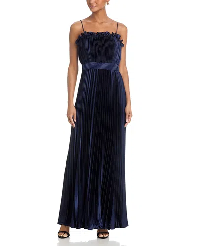 Aqua Long Pleated Spaghetti Strap Gown - Exclusive In Blue