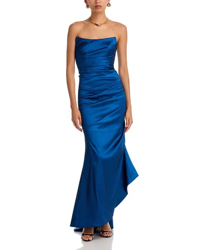 Aqua Long Ruched Taffeta Gown - Exclusive In Blue