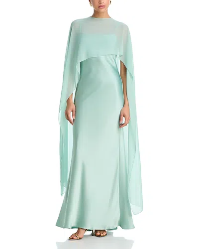Aqua . Long Satin Dress With Chiffon Overlay - Exclusive In Green