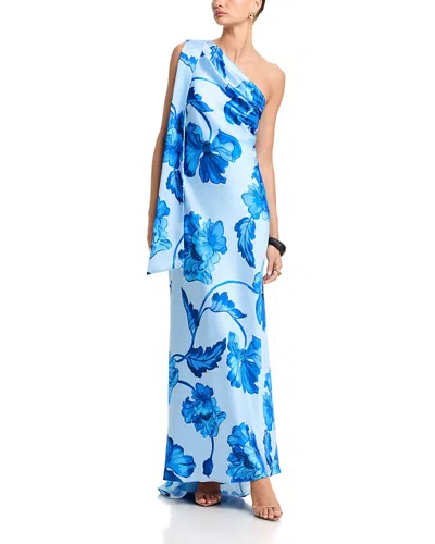 Aqua Long Satin One Shoulder Gown - Exclusive In Multi