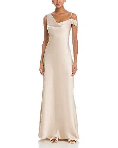 Aqua Long Satin One Shoulder Gown - Exclusive In Neutral