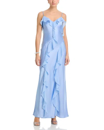 Aqua Long Satin Ruffled Gown - Exclusive In Blue