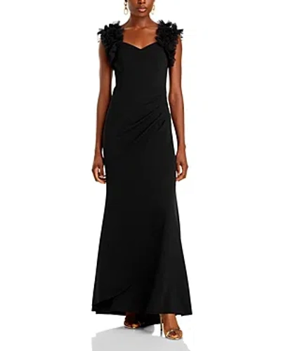Aqua Long Scuba Crepe Ruffle Shoulder Dress - 100% Exclusive In Black