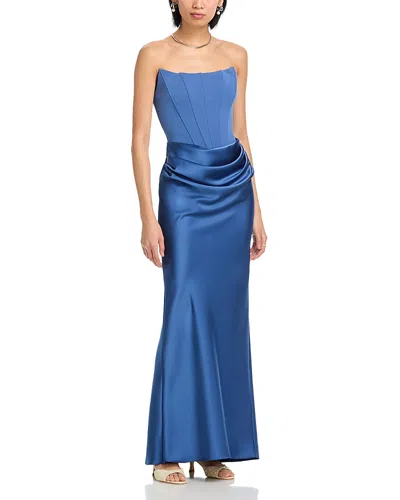 Aqua Long Scuba Strapless Gown - Exclusive In Blue
