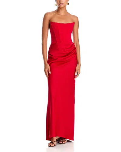 Aqua Long Scuba Strapless Gown - Exclusive In Red