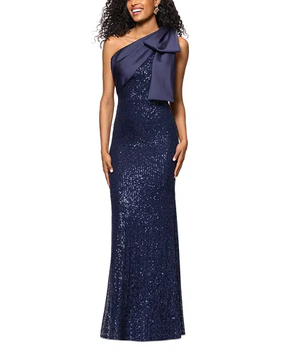 Aqua Long Sequinned Bow Dress - Exclusive In Navy