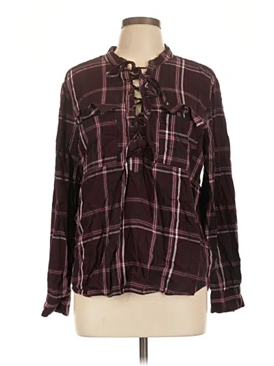 Pre-owned Aqua Long Sleeve Henley Shirt In Burgundy