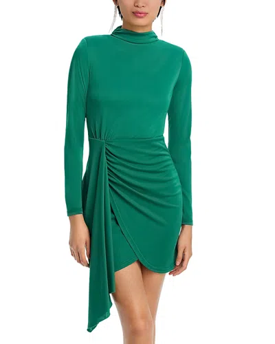 Aqua Long Sleeve Jersey Mock Neck Wrap Skirt Dress - Exclusive In Green