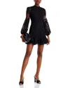 Aqua Long Sleeve Lace Dress - Exclusive In Black
