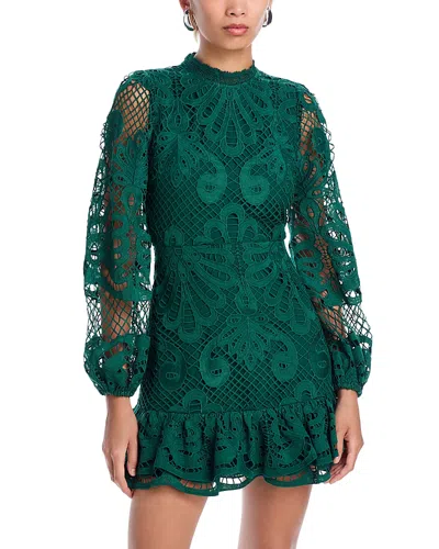 Aqua Long Sleeve Lace Dress - Exclusive In Dark Green