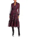 Aqua Long Sleeve Paisley Border Dot Midi Dress - Exclusive In Burgundy