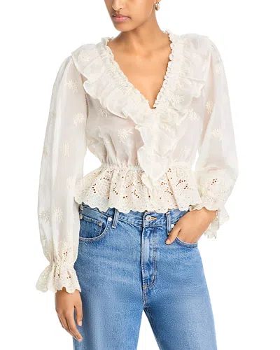 Aqua Long Sleeve Ruffle Blouse - Exclusive In Ivory