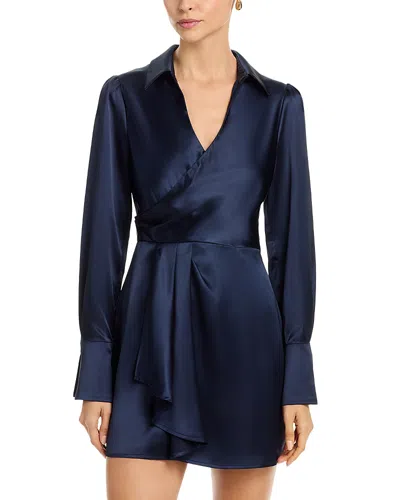 Aqua Long Sleeve Satin Wrap Mini Dress - Exclusive In Blue