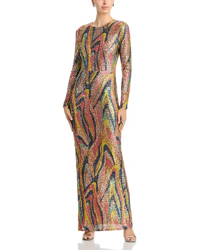 Aqua Long Sleeve Sequin Swirl Maxi Dress - Exclusive In Multi