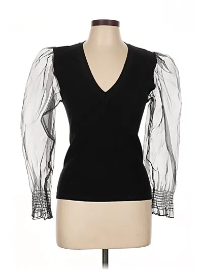 Pre-owned Aqua Long Sleeve Top Black Plunge Neckline Tops