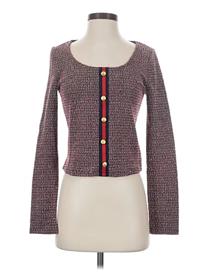 Pre-owned Aqua Long Sleeve Top Burgundy Square Neckline Tops