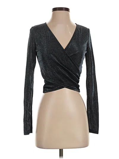 Pre-owned Aqua Long Sleeve Top Silver Plunge Neckline Tops