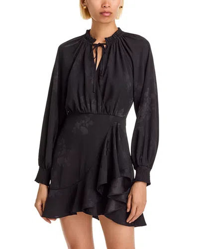 Aqua Long Sleeve Wrap Dress In Bird Jacquard - Exclusive In Black
