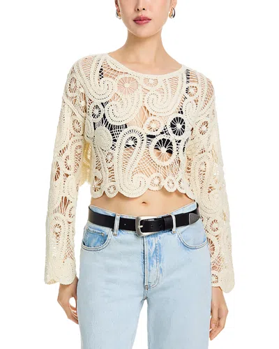 Aqua Long Sleeved Paisley Crochet Top - Exclusive In White