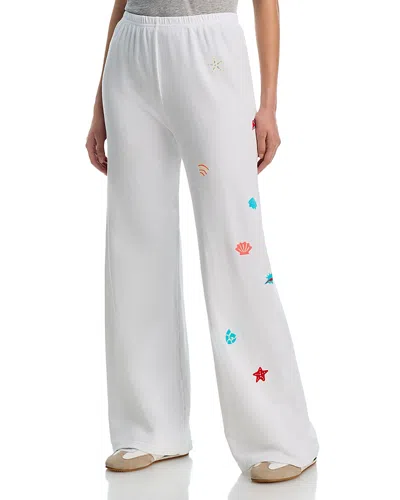 Aqua Macy Seashell Wide Leg Sweatpants - Exclusive In White