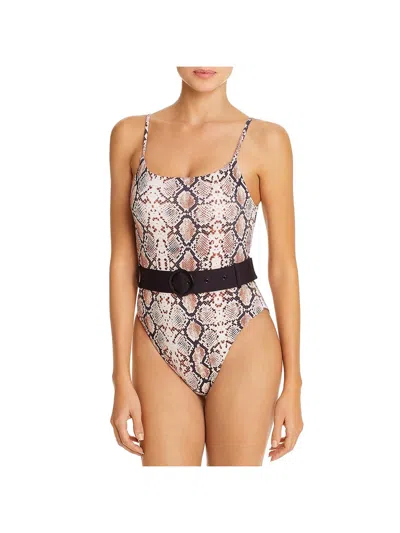 Aqua Maillot Womens High Neck Snake Print One-piece Swimsuit In Beige