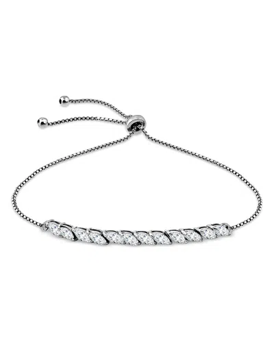 Aqua Marquise Cubic Zirconia Adjustable Bracelet - Exclusive In Silver