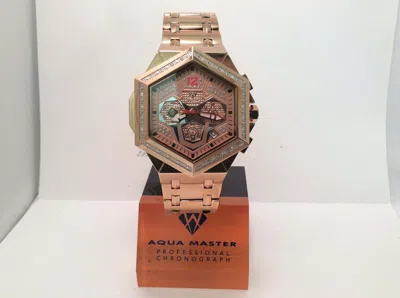 Pre-owned Aqua Master Men  Jojo Jojino Joe Rodeo Rose Metal Band 48mm Diamond Watch W356