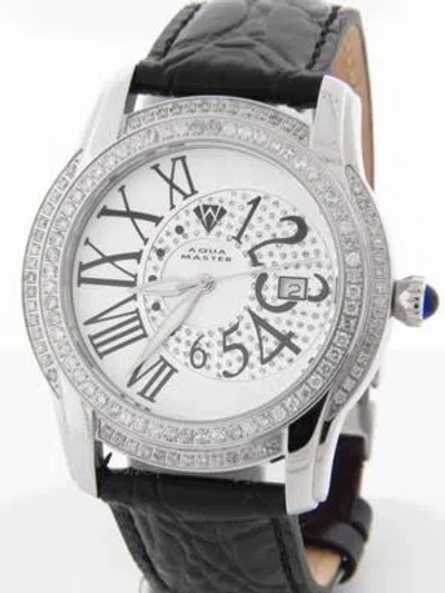 Pre-owned Aqua Master Men's W127 1.7ct Round 2 Row Diamond Bezel Leather Quartz Watch In Silver