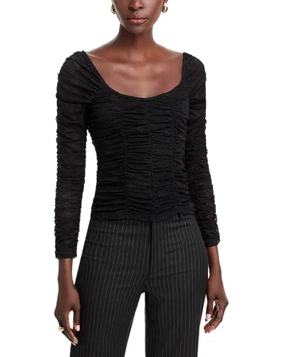 Aqua Mesh Lace Ruched Long Sleeve Top - Exclusive In Black