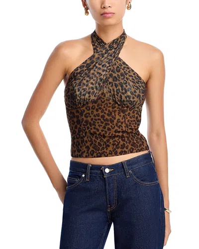 Aqua Mesh Leopard Halter Top - Exclusive In Brown